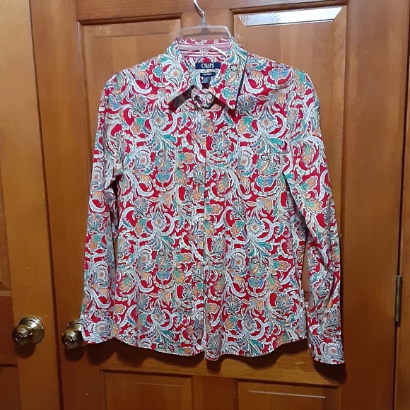 Chaps Paisley No Iron Button Down Blouse - Picture 1 of 5